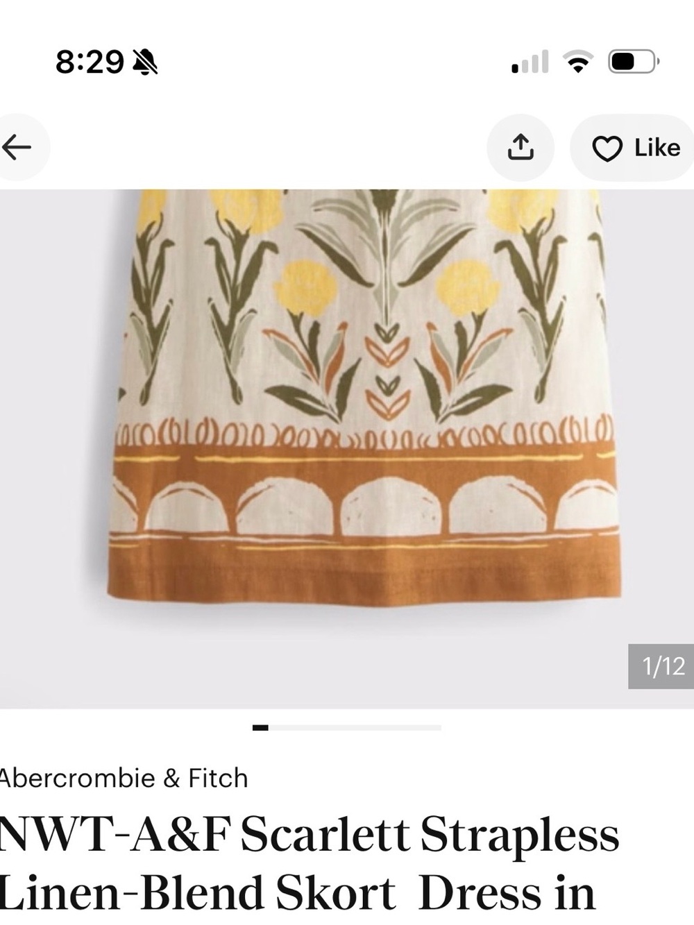 Abercrombie & Fitch Linen-Blend Skort Dress in White, Yellow & Brown